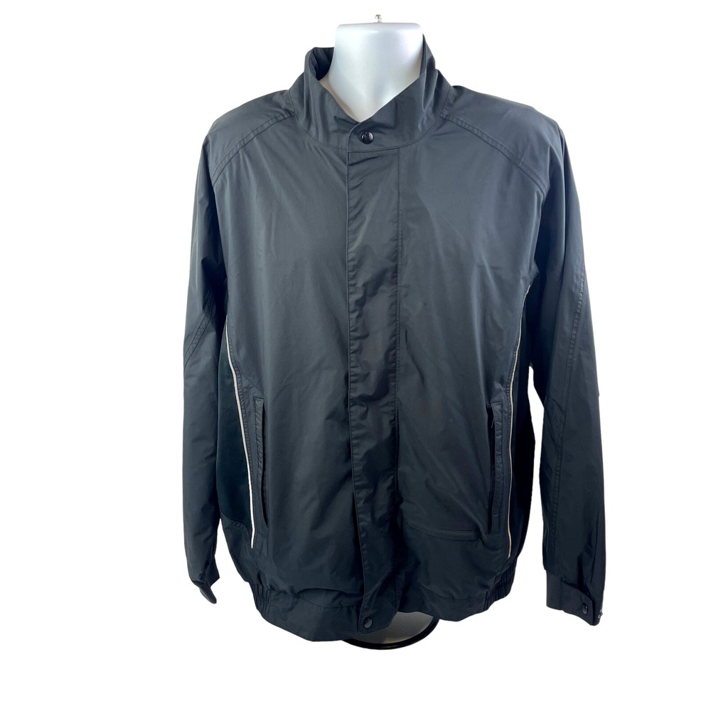 FootJoy DryJoys Jacket Mens Large Black Full Zip Snap Windbreaker Golf Jacket